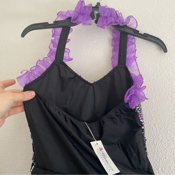 Glamour dance costume purple velvet sequin feather sassy 187 adult small SA -NEW - Picture 6 of 12